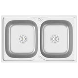 vidaXL Double-Bowl Sink 800x500x155 mm Stainless Steel Silver