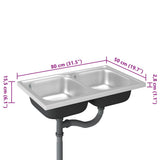 vidaXL Double-Bowl Sink 800x500x155 mm Stainless Steel Silver