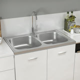 vidaXL Double-Bowl Sink 800x500x155 mm Stainless Steel Silver