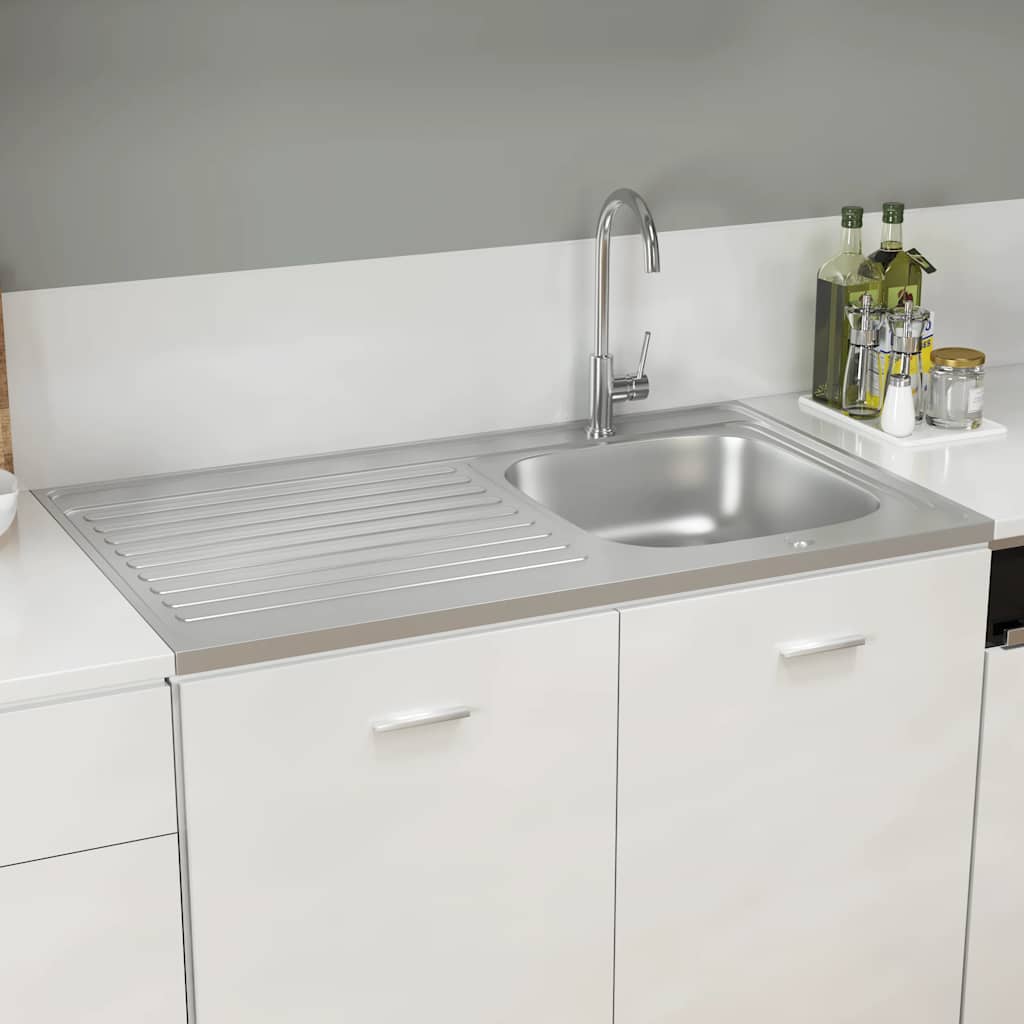 vidaXL Sink with Drainer Set 1000x600x155 mm Stainless Steel Silver