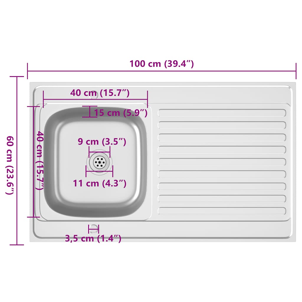 vidaXL Sink with Drainer Set 1000x600x155 mm Stainless Steel Silver