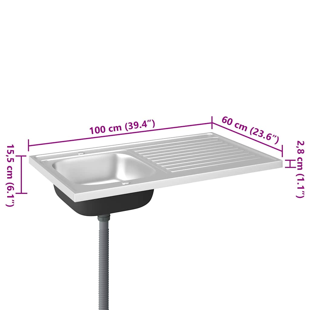 vidaXL Sink with Drainer Set 1000x600x155 mm Stainless Steel Silver