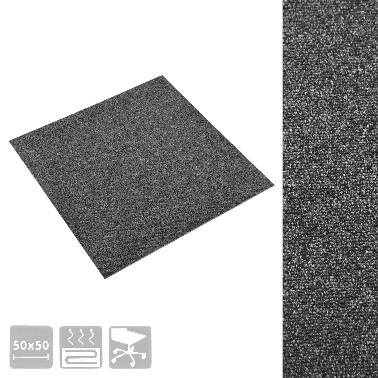 vidaXL Dalles de moquette 20 pcs Rayé Anthracite 50 x 50 cm 100% Polypropylène