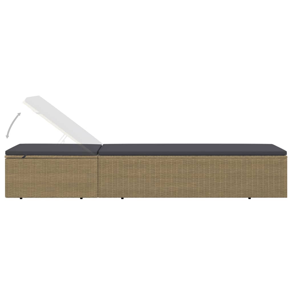 vidaXL Sun Lounger poly rattan brown and dark grey