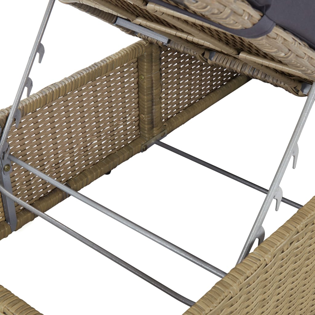 vidaXL Sun Lounger poly rattan brown and dark grey