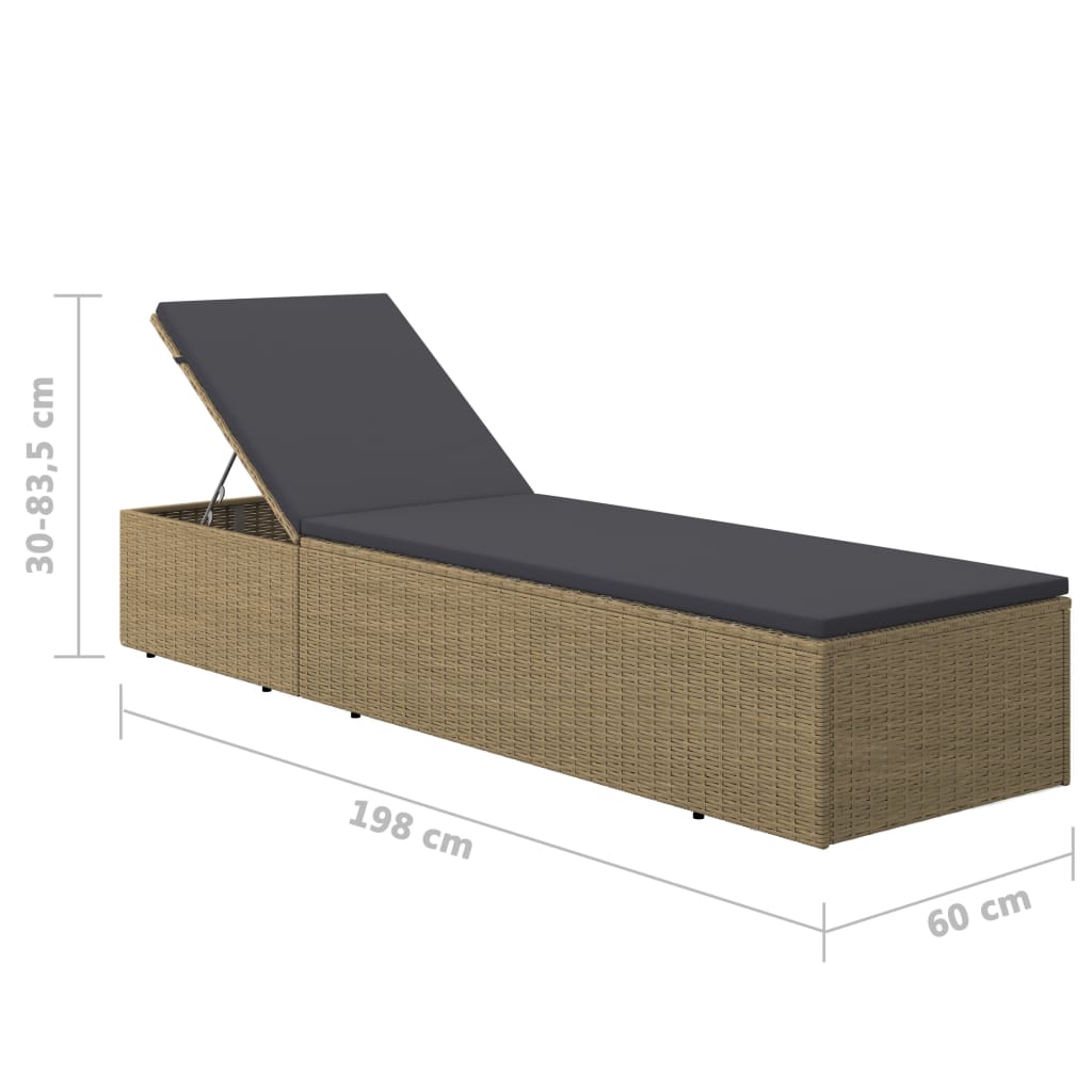 vidaXL Sun Lounger poly rattan brown and dark grey