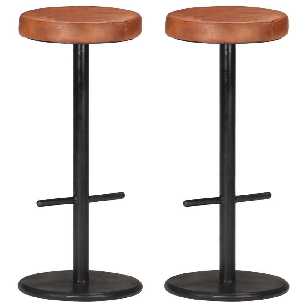 vidaXL Bar Stools 2 pcs Genuine Leather Brown