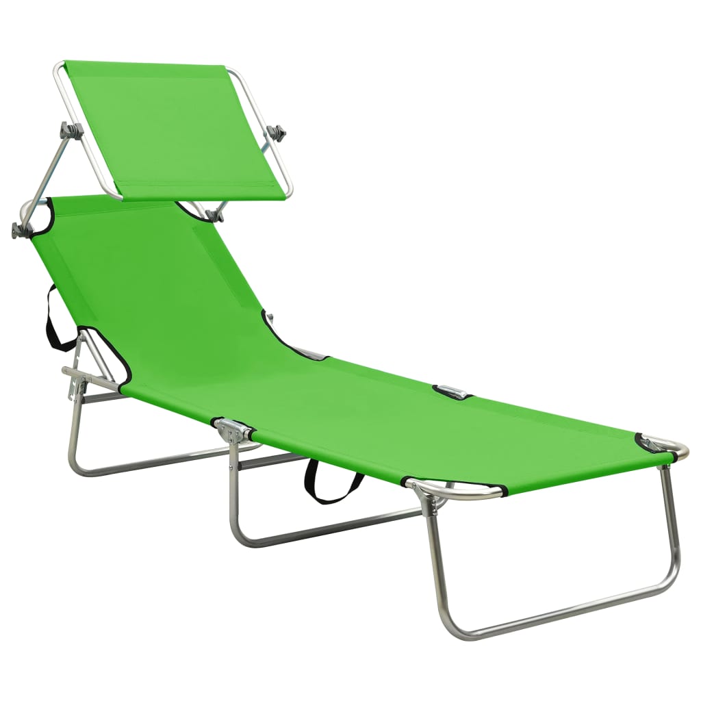 vidaXL Foldable Sun Lounger with Canopy Steel Apple Green