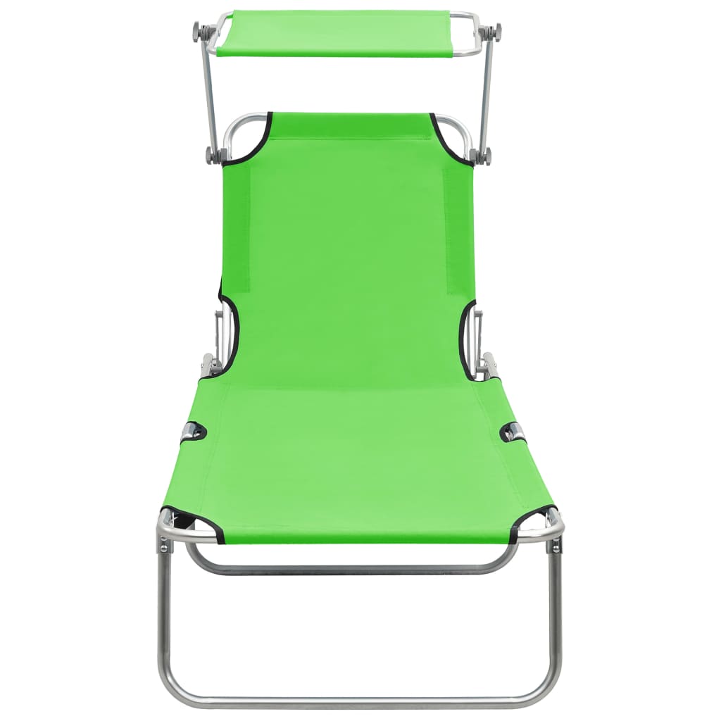 vidaXL Foldable Sun Lounger with Canopy Steel Apple Green