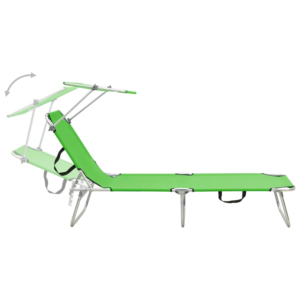 vidaXL Foldable Sun Lounger with Canopy Steel Apple Green