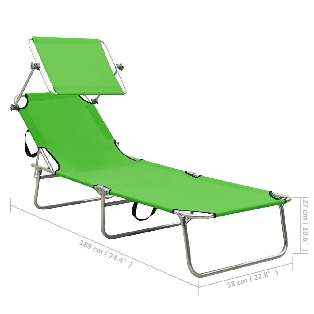 vidaXL Foldable Sun Lounger with Canopy Steel Apple Green