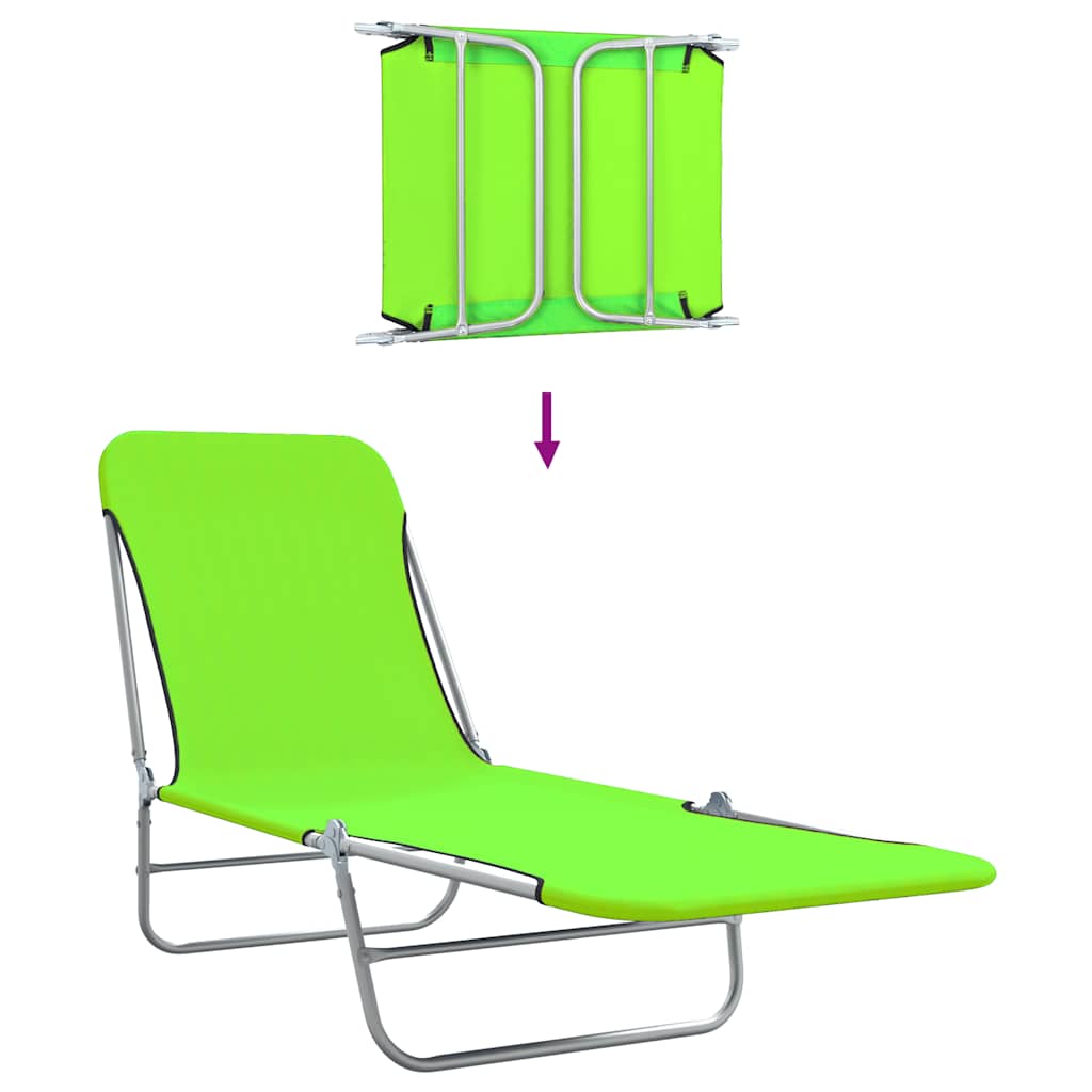 vidaXL Foldable Sun Loungers 2 pcs Steel and Fabric Green