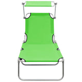 vidaXL Ligbed inklapbaar met luifel aluminium groen
