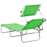 vidaXL Ligbed inklapbaar met luifel aluminium groen