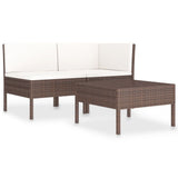 vidaXL 3-delige Loungeset met kussens poly rattan bruin