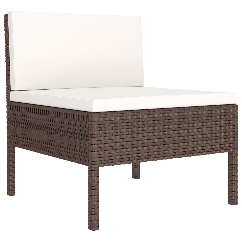 vidaXL 3-delige Loungeset met kussens poly rattan bruin
