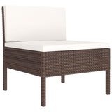vidaXL 3-delige Loungeset met kussens poly rattan bruin