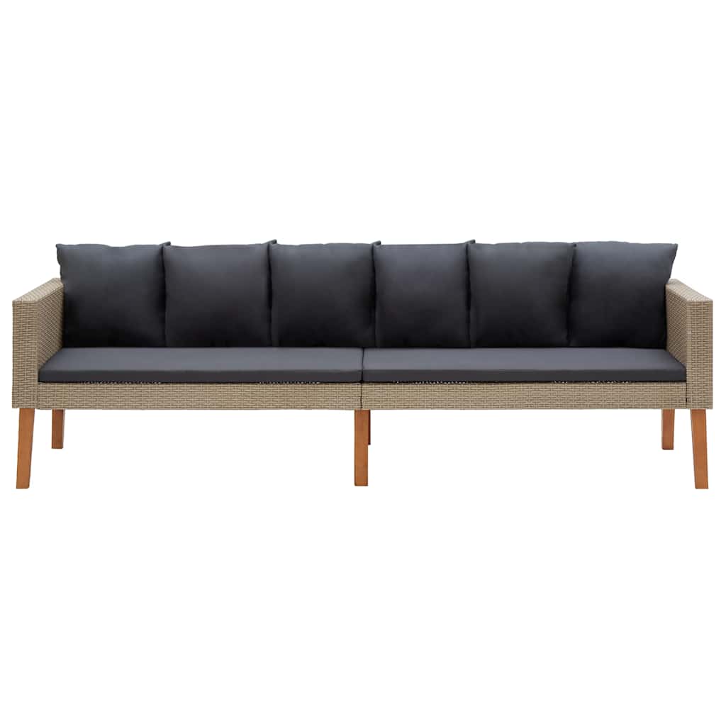 vidaXL 3-Seater Garden Bench with Cushions Poly Rattan Beige