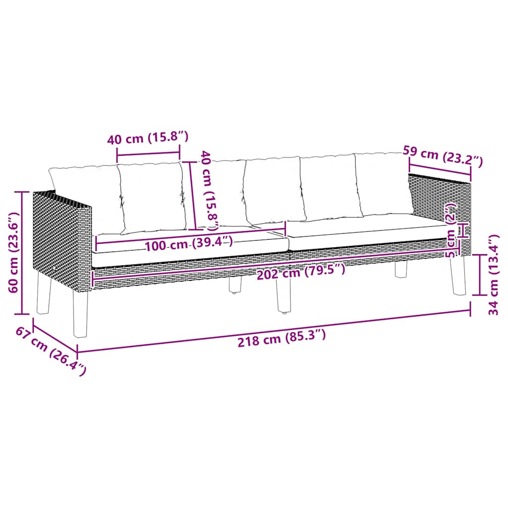 vidaXL 3-Seater Garden Bench with Cushions Poly Rattan Beige