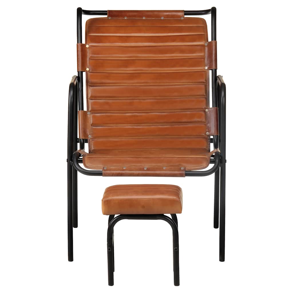 vidaXL Relaxfauteuil met voetenbankje echt leer bruin