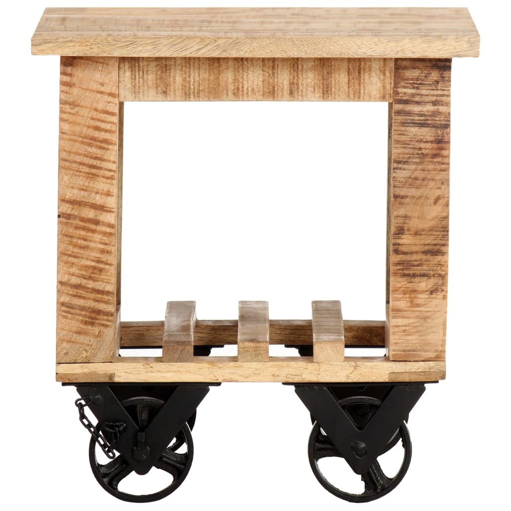 vidaXL Bijzettafel op wieltjes 40x40x42 cm ruw mangohout