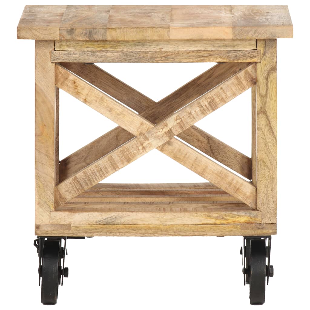 vidaXL Bijzettafel op wieltjes 40x40x42 cm ruw mangohout
