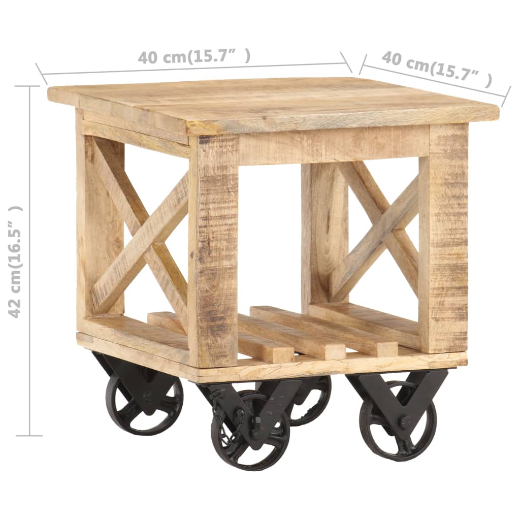 vidaXL Bijzettafel op wieltjes 40x40x42 cm ruw mangohout