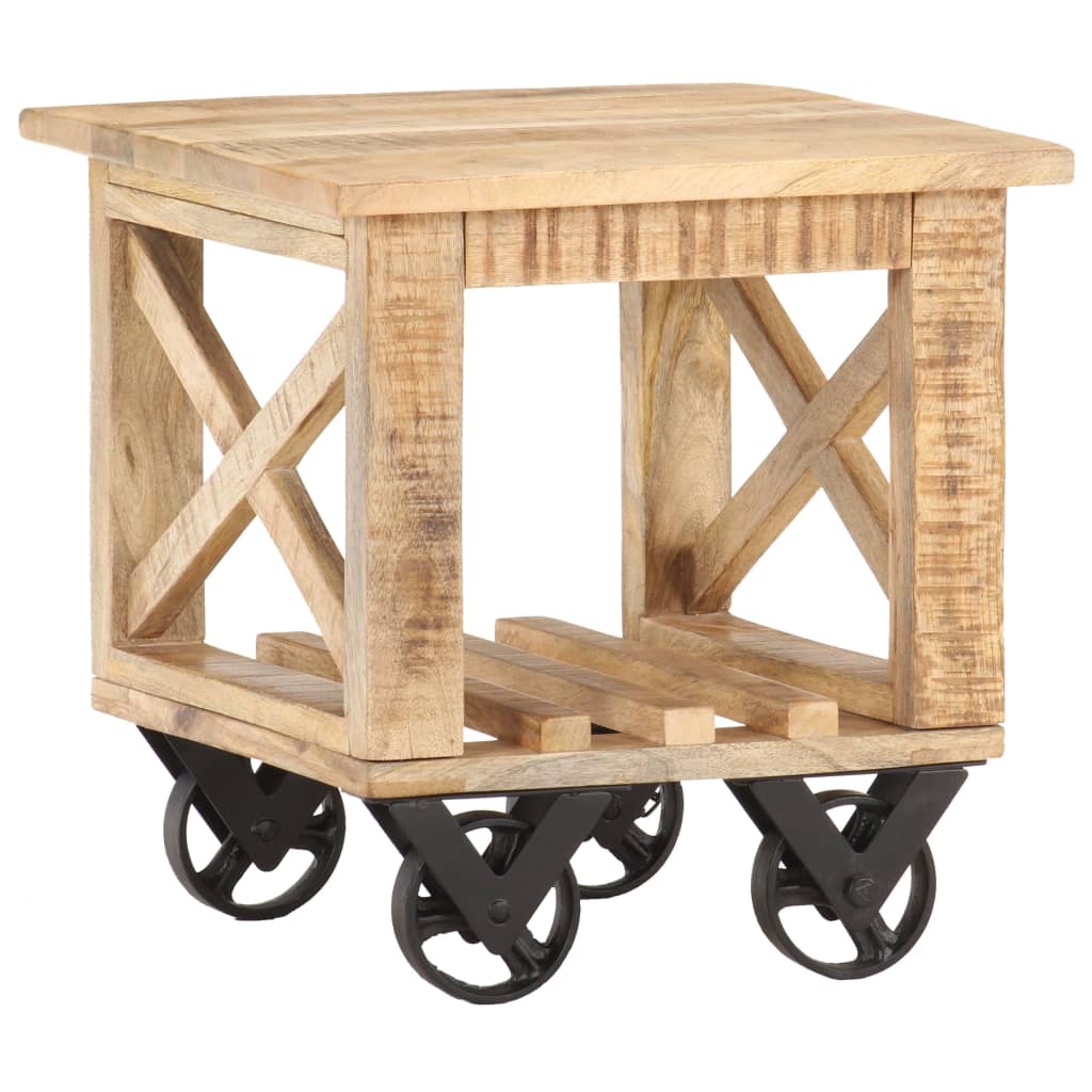 vidaXL Bijzettafel op wieltjes 40x40x42 cm ruw mangohout