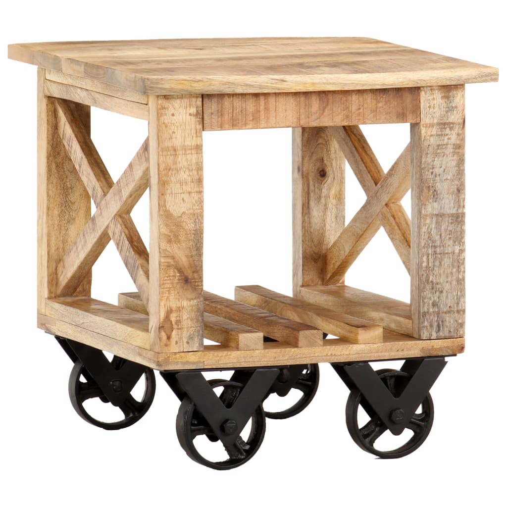 vidaXL Bijzettafel op wieltjes 40x40x42 cm ruw mangohout