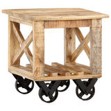 vidaXL Bijzettafel op wieltjes 40x40x42 cm ruw mangohout
