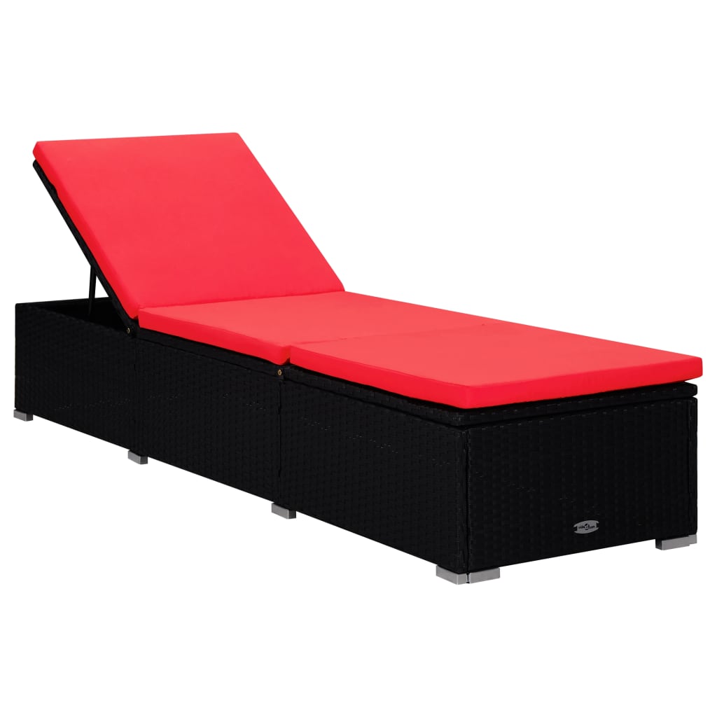 vidaXL Ligbed met kussen en theetafel poly rattan rood