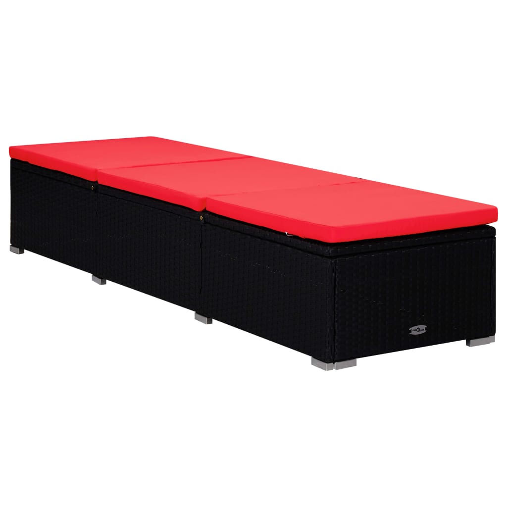 vidaXL Ligbed met kussen en theetafel poly rattan rood