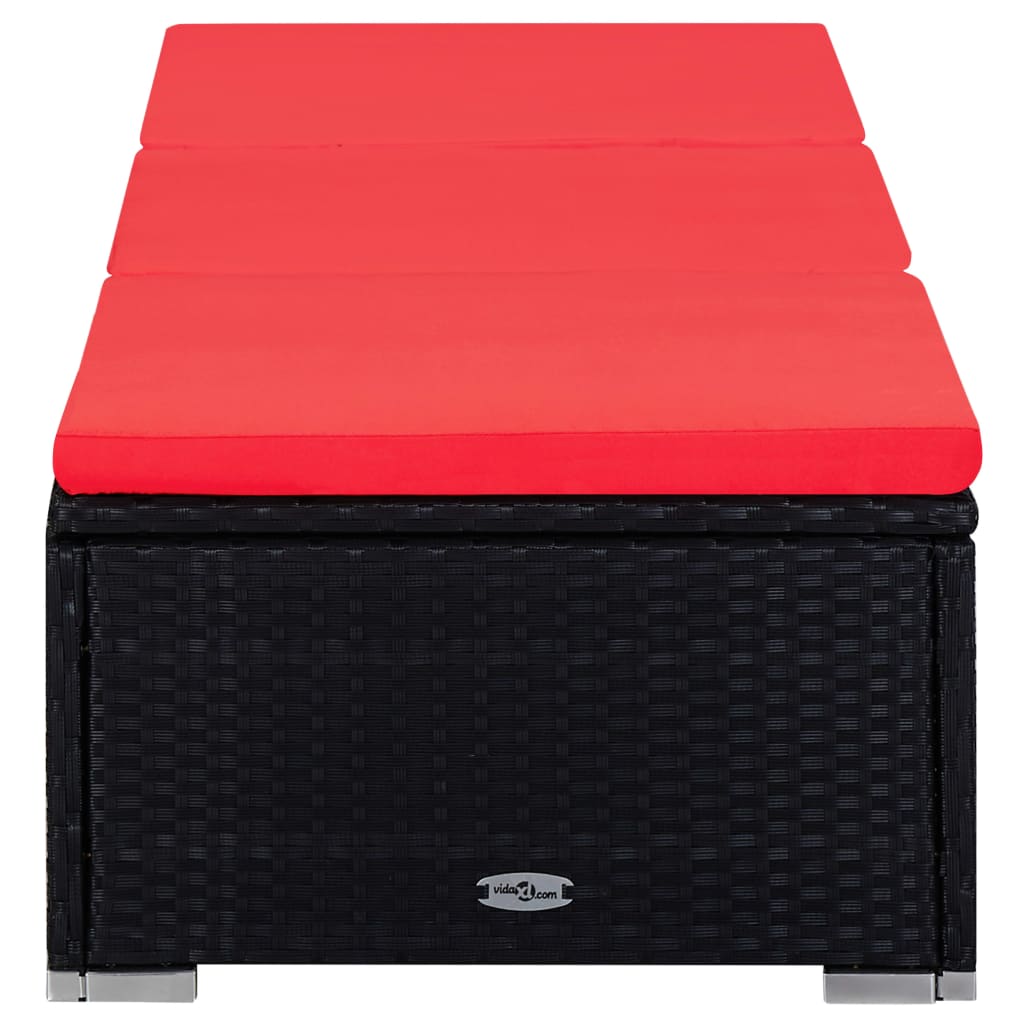 vidaXL Ligbed met kussen en theetafel poly rattan rood