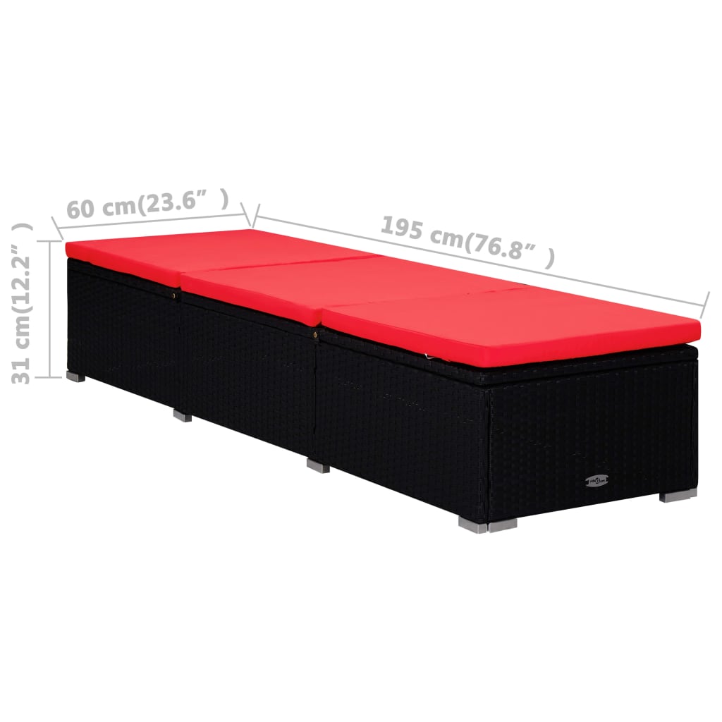 vidaXL Ligbed met kussen en theetafel poly rattan rood