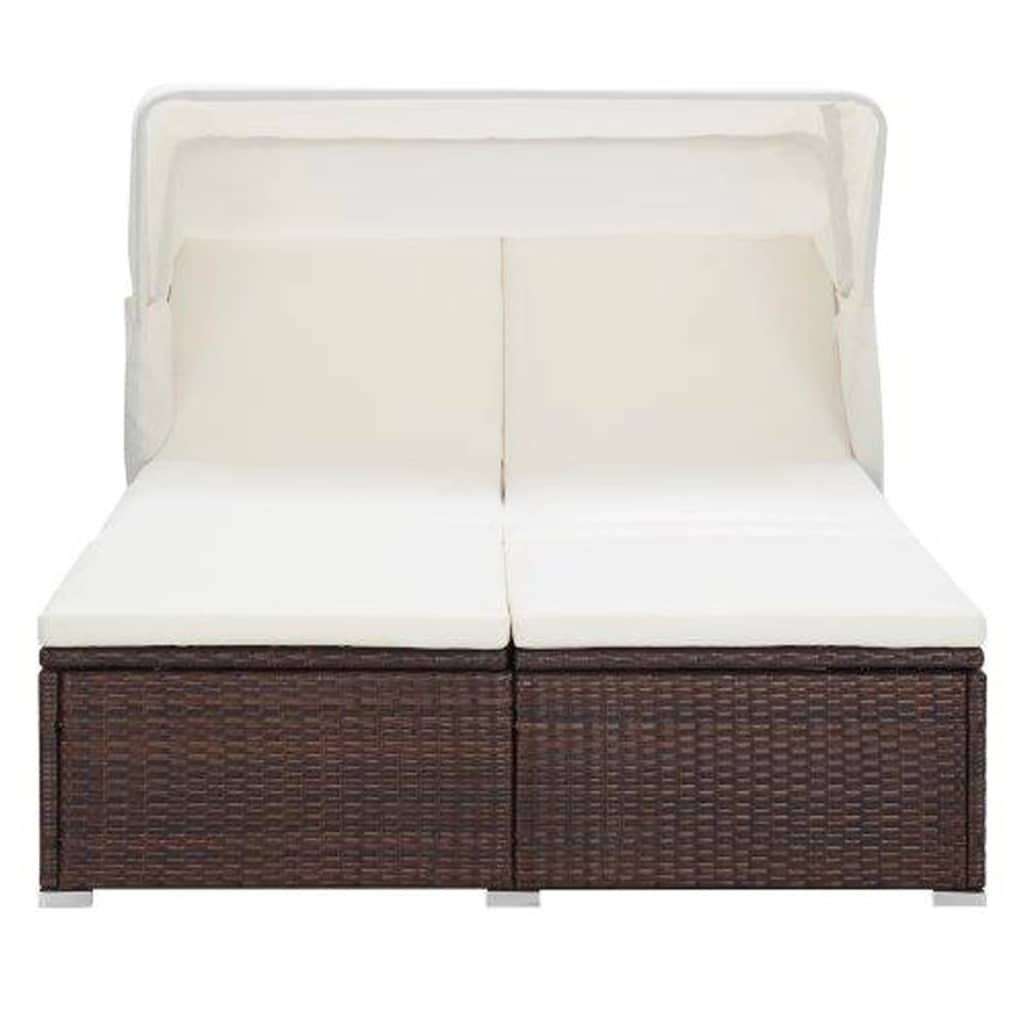 vidaXL Sun Lounger with Cushion 2-Seater Poly Rattan Brown