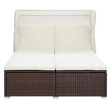 vidaXL Sun Lounger with Cushion 2-Seater Poly Rattan Brown