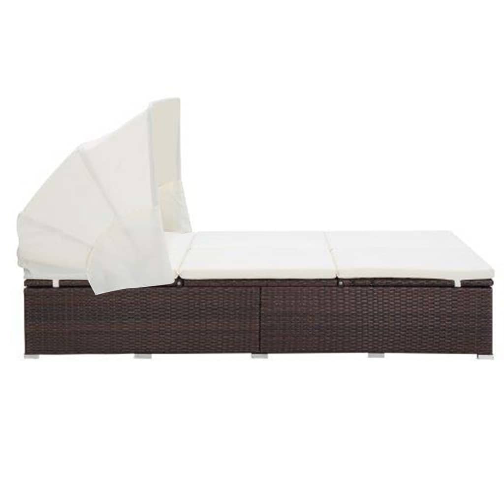 vidaXL Sun Lounger with Cushion 2-Seater Poly Rattan Brown