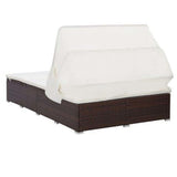 vidaXL Sun Lounger with Cushion 2-Seater Poly Rattan Brown