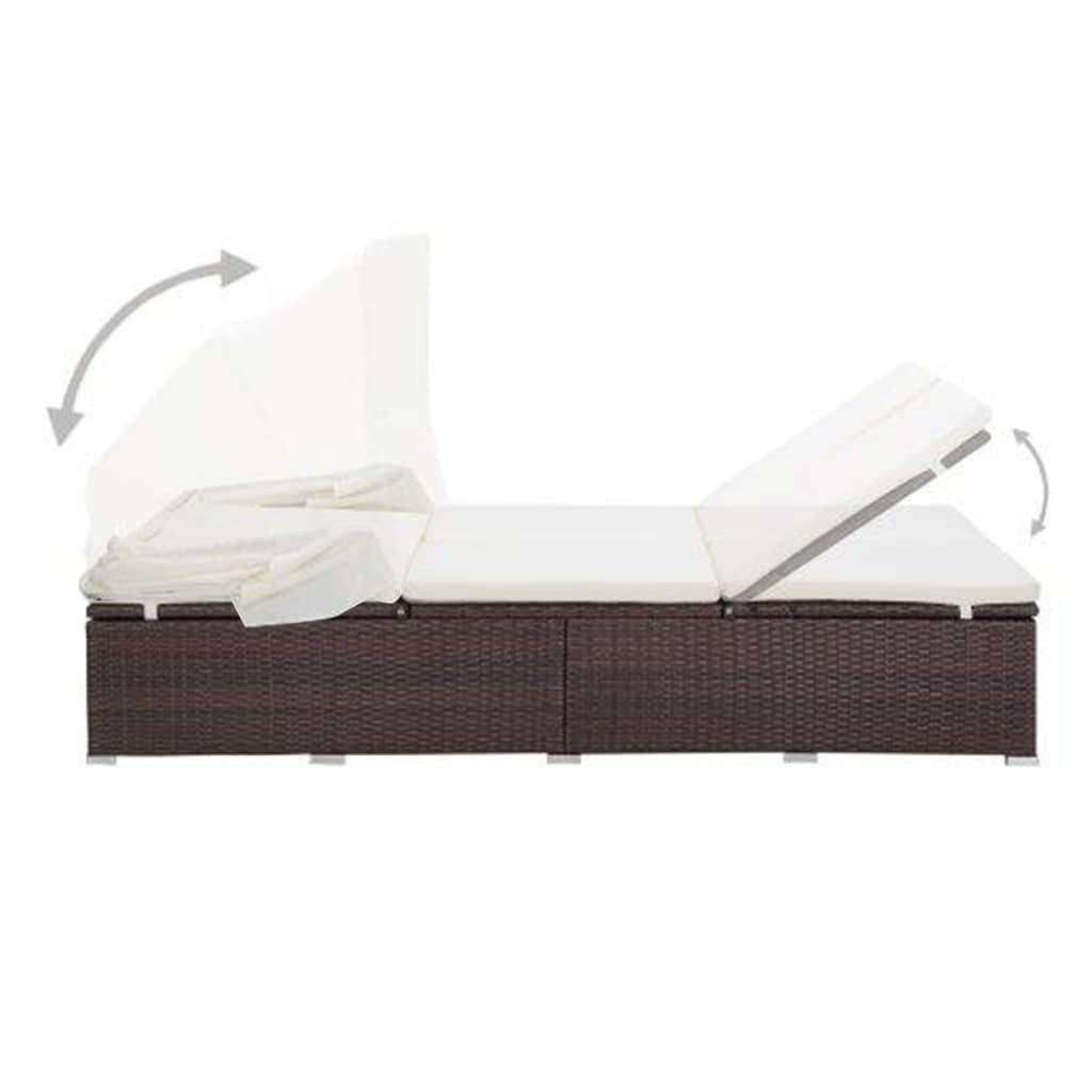 vidaXL Sun Lounger with Cushion 2-Seater Poly Rattan Brown