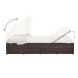 vidaXL Sun Lounger with Cushion 2-Seater Poly Rattan Brown