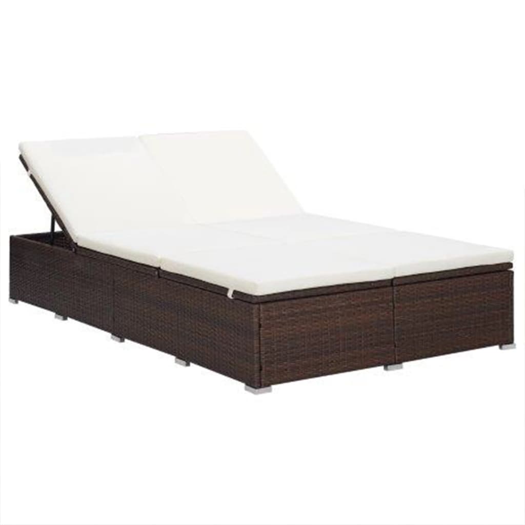 vidaXL Sun Lounger with Cushion 2-Seater Poly Rattan Brown