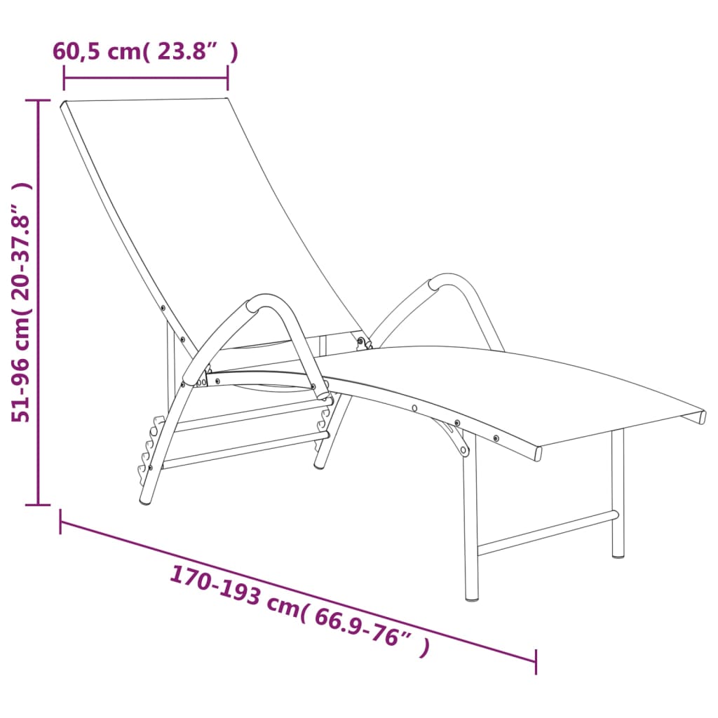 vidaXL Ligbed textileen en aluminium zwart