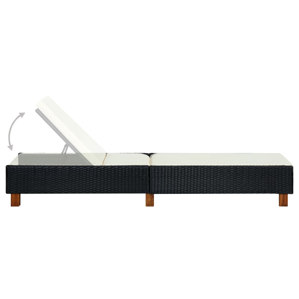 vidaXL Sun Lounger with Cushion Poly Rattan Black