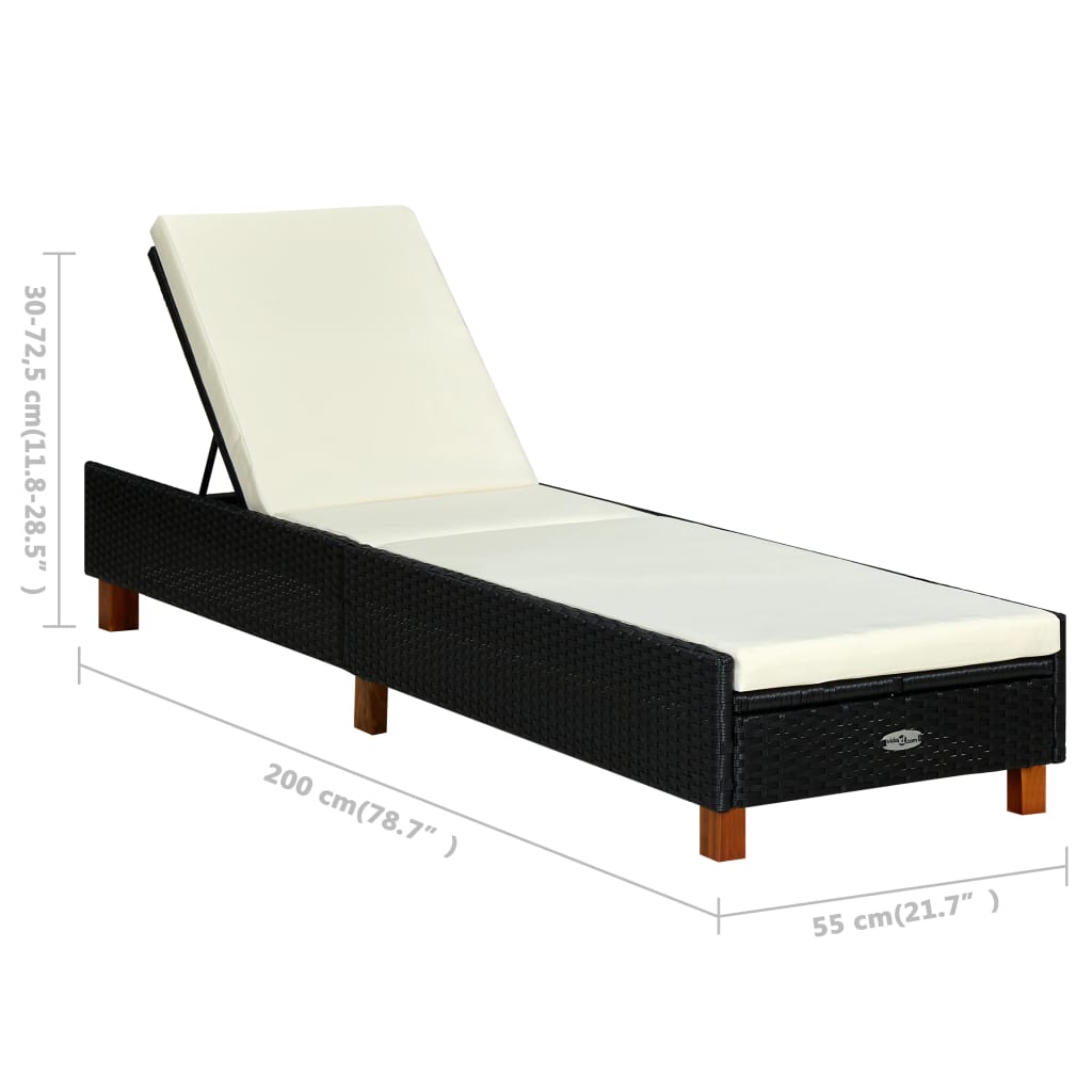 vidaXL Sun Lounger with Cushion Poly Rattan Black