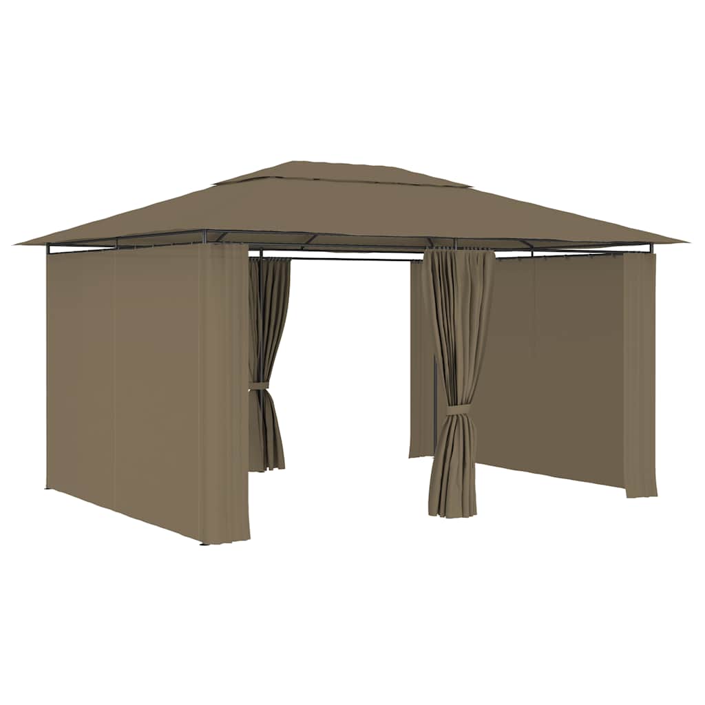 vidaXL Tuinpaviljoen met gordijnen 180 g/m² 4x3 m taupe