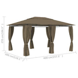 vidaXL Tuinpaviljoen met gordijnen 180 g/m² 4x3 m taupe