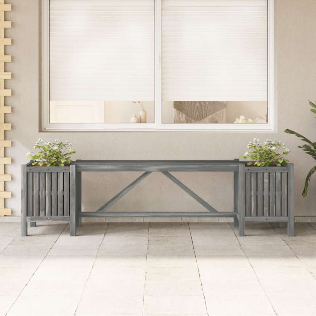 vidaXL Tuinbank met 2 plantenbakken 150 cm massief acaciahout grijs
