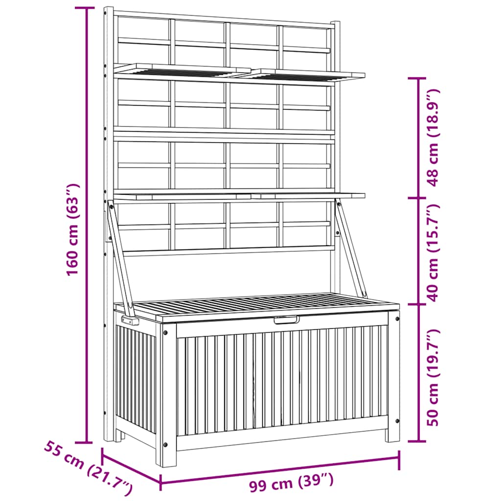 vidaXL Opbergbox met latwerk 99x55x160 cm massief acaciahout
