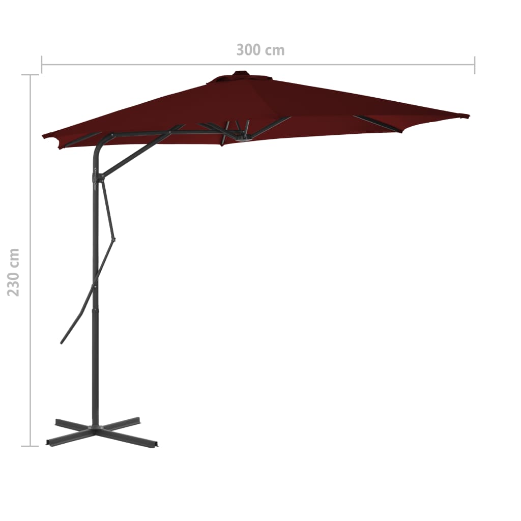 vidaXL Parasol met stalen paal 300x230 cm bordeauxrood