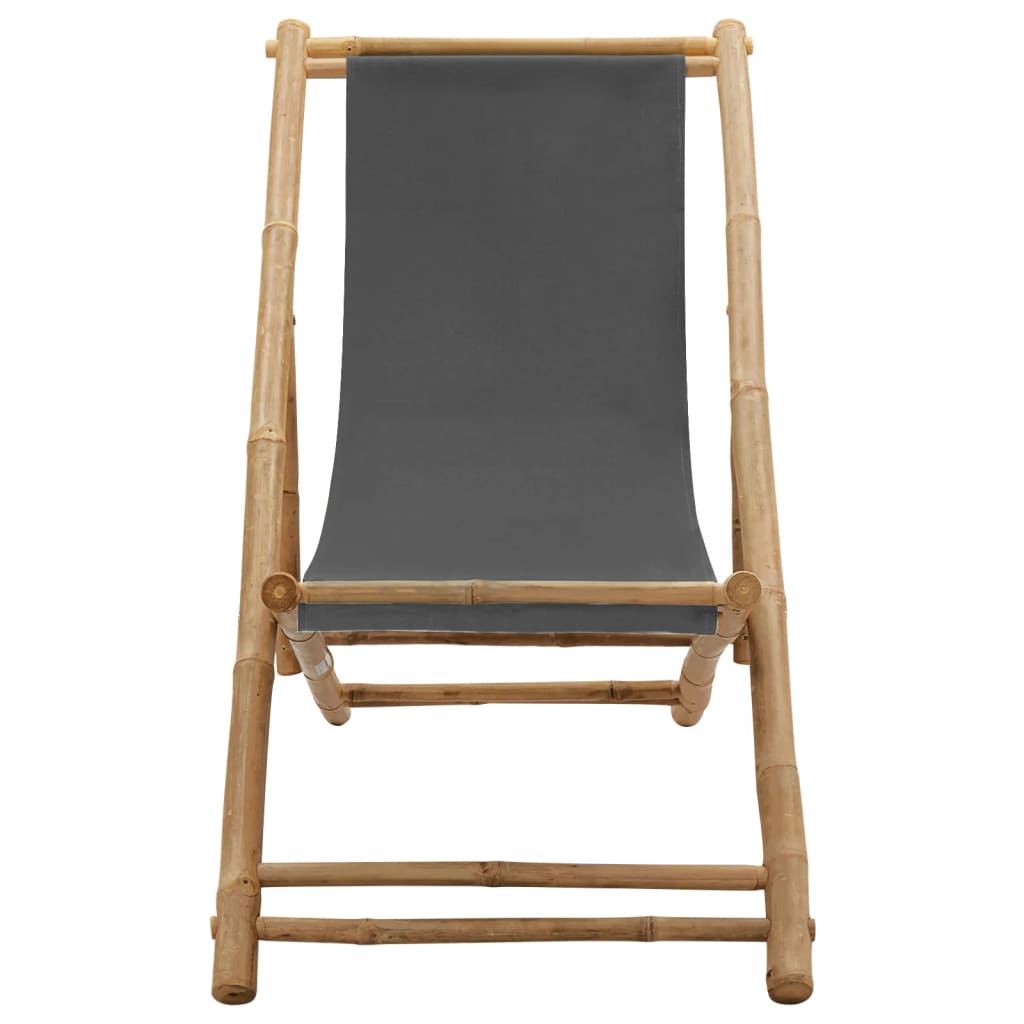 vidaXL Sunlounger bamboo and canvas dark grey